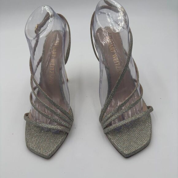 New Stuart Weitzman Melody Gold/Silver Strappy Heels. Sparkling Fabric Size 9.5 - Picture 10 of 10